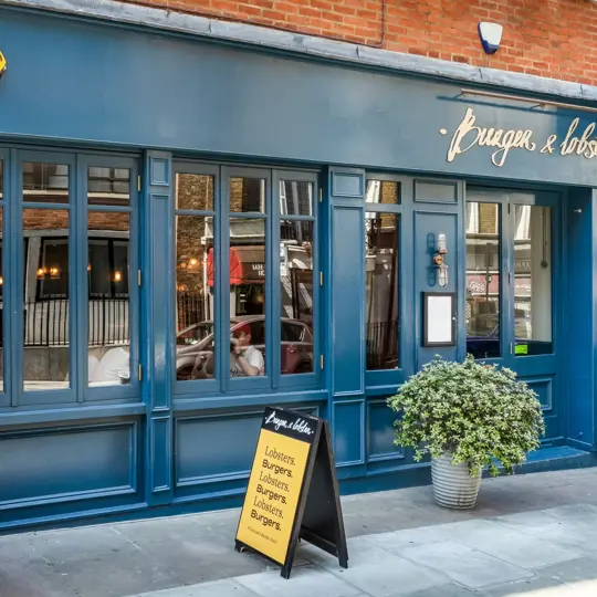 Exterior of Burger & Lobster restaurant in Mayfair London