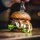 Burger with a knife in the middle