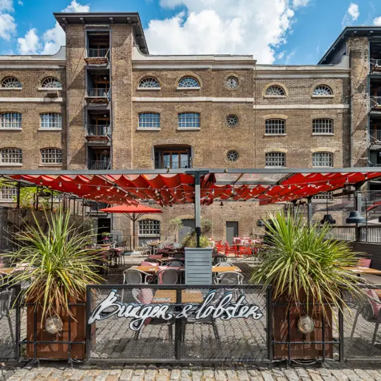 Burger & Lobster West India Quay restaurant exterior with outdoor terrace